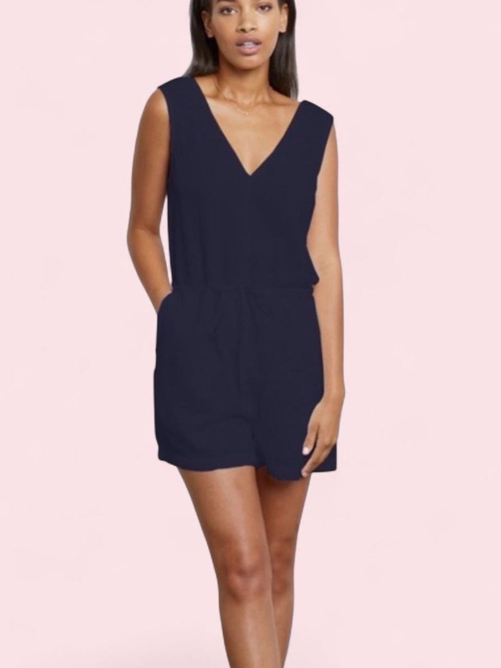 Rails Cotton Navy Romper with Drawstring and Pockets